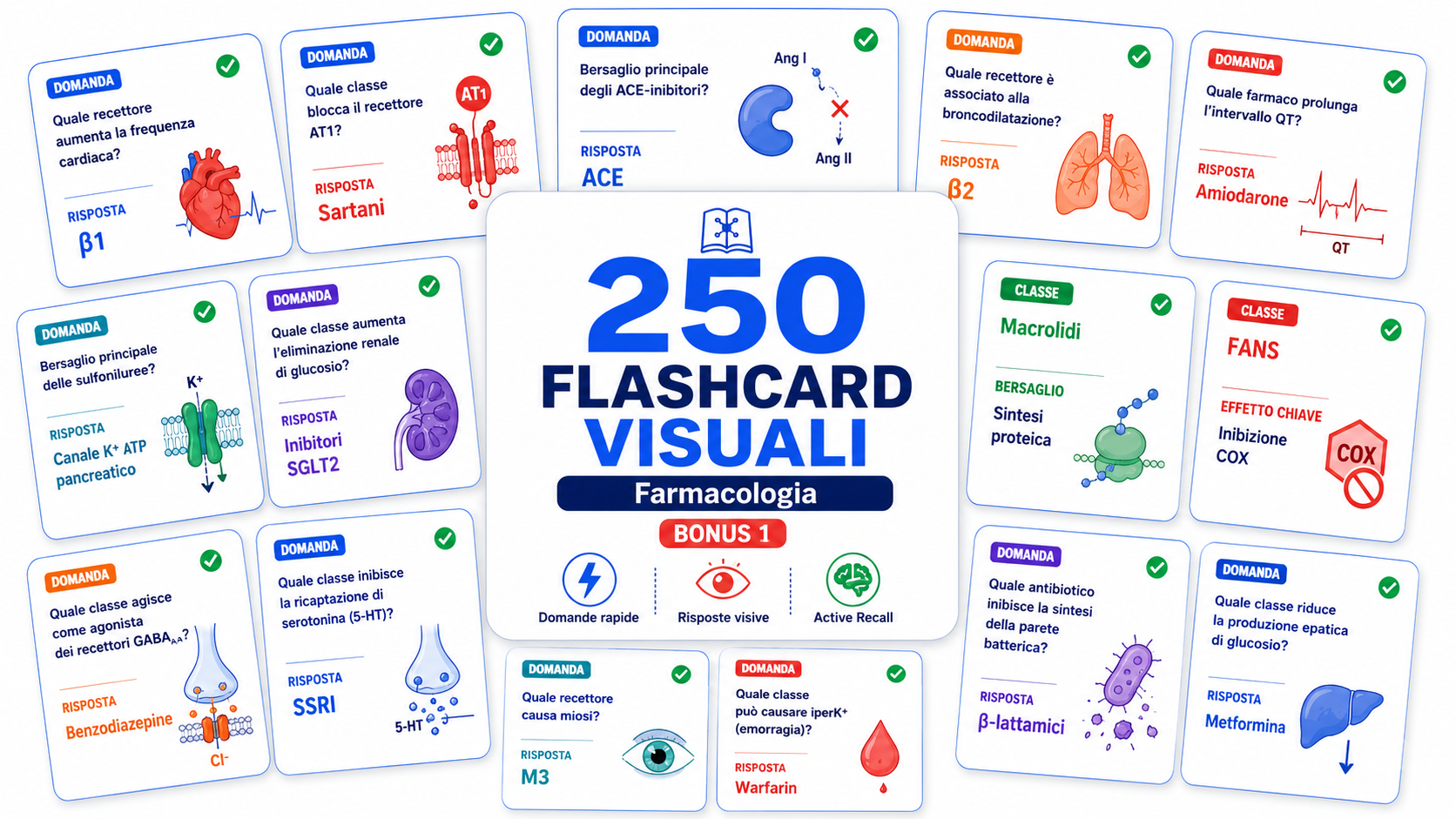 Pack di 250 Flashcard Visuali di Farmacologia